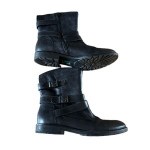 Black Leather upper and sock.   Boots with Buckle Detail size 7 Heal 1”